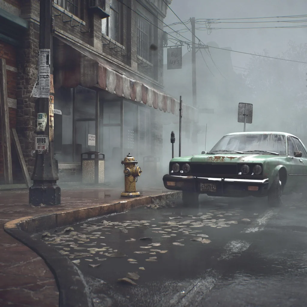 James Sunderland standing in a fog-covered street in Silent Hill 2